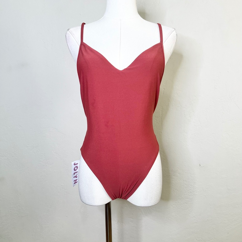 Jolyn Steve 2 One Piece Swimsuit Sienna Red Small NEW Tie Back V-Neck Open Back